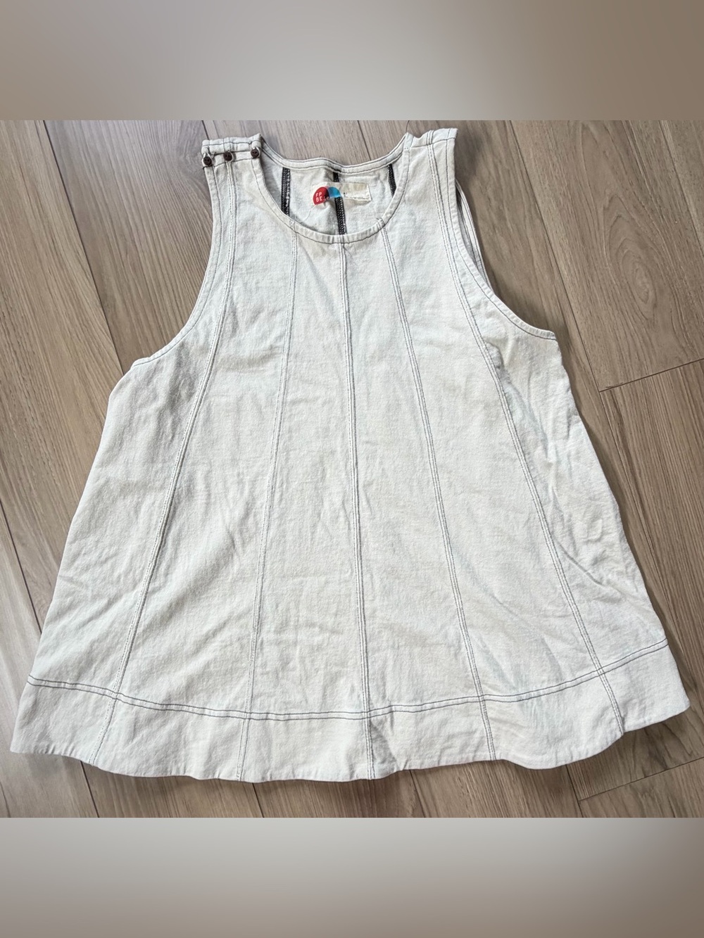 Free People Beach Strada Cream Cotton Sleeveless Flared Tunic Vertical Stripe M